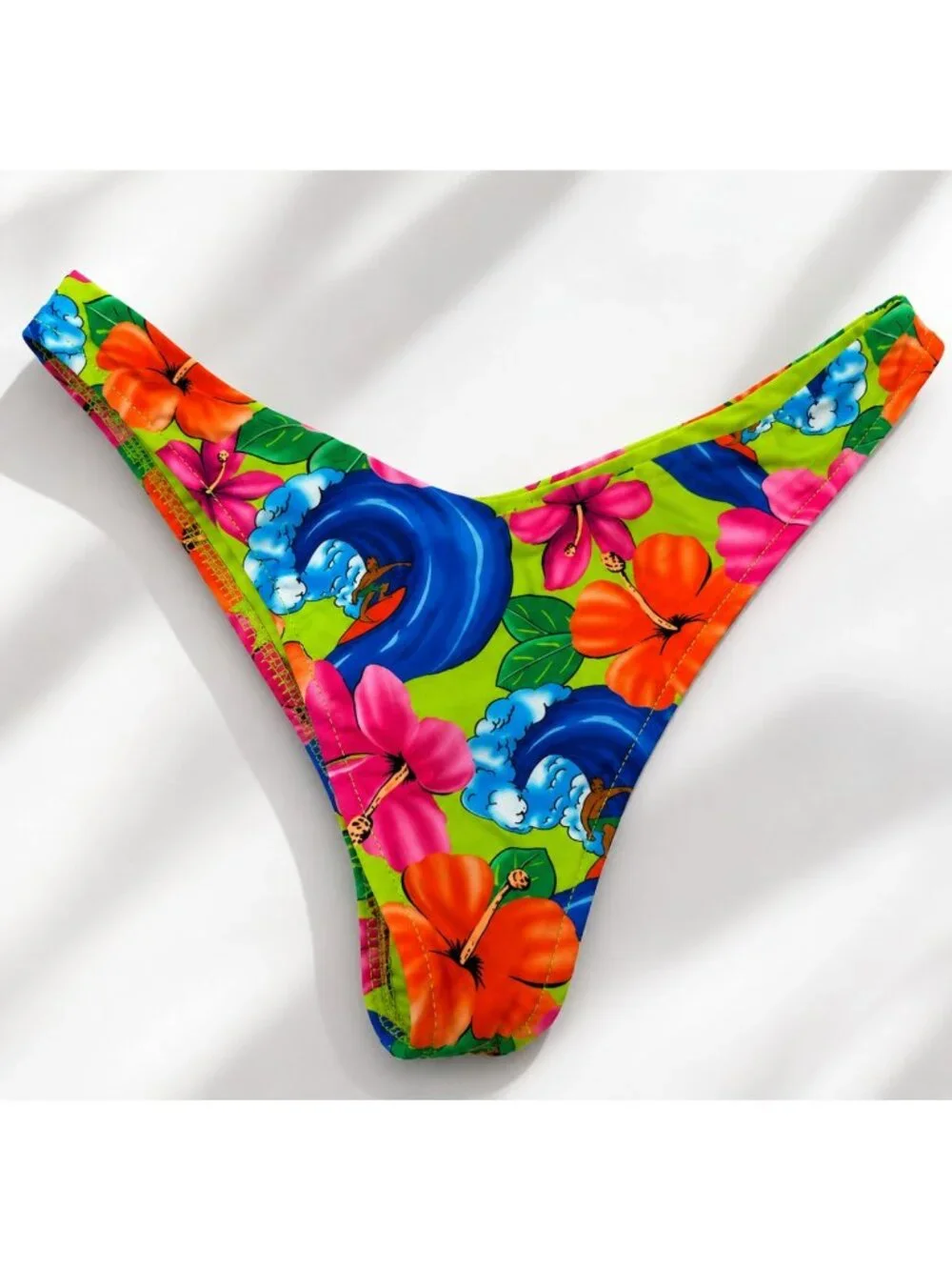 New! Frankie's Bikinis neon surfer Floral High-Cut Bikini Bottom XS 39321